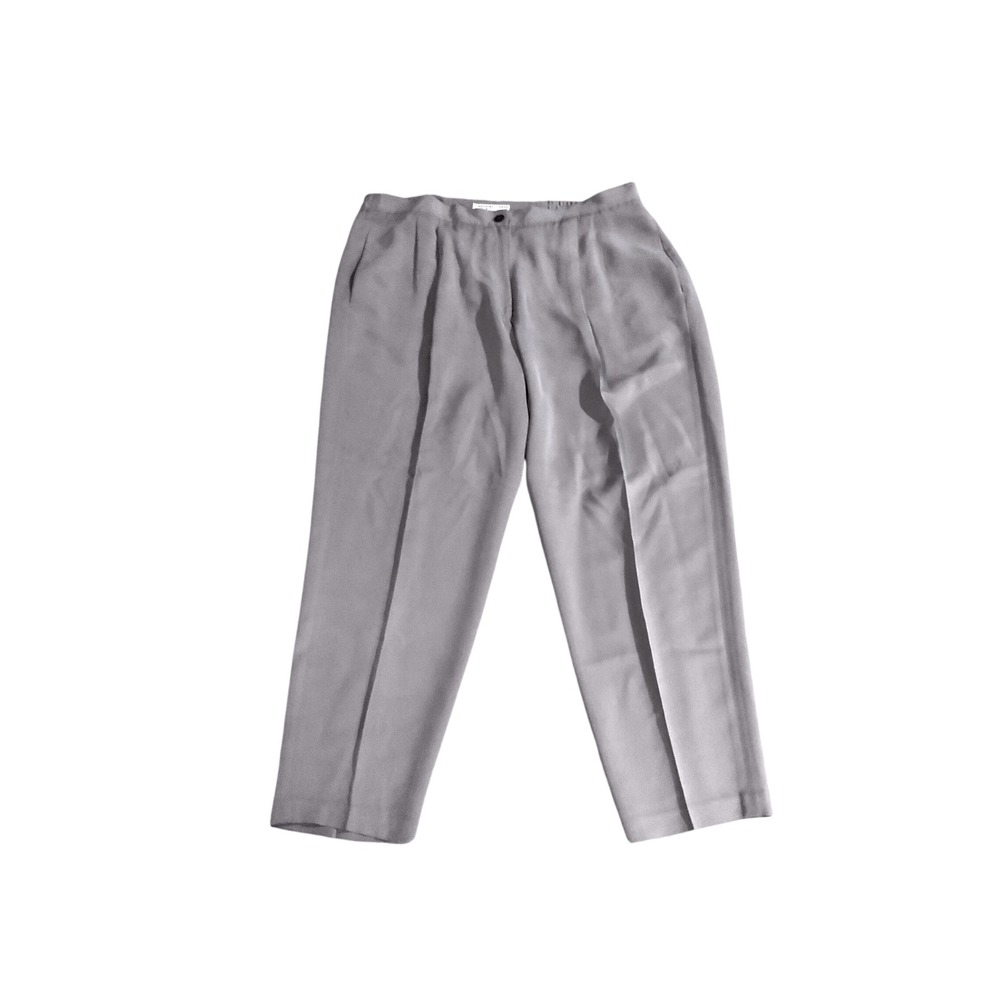 Josephine Chaus Woman Gray 100% Silk Pleated Straight Leg Trousers Plus Size 18